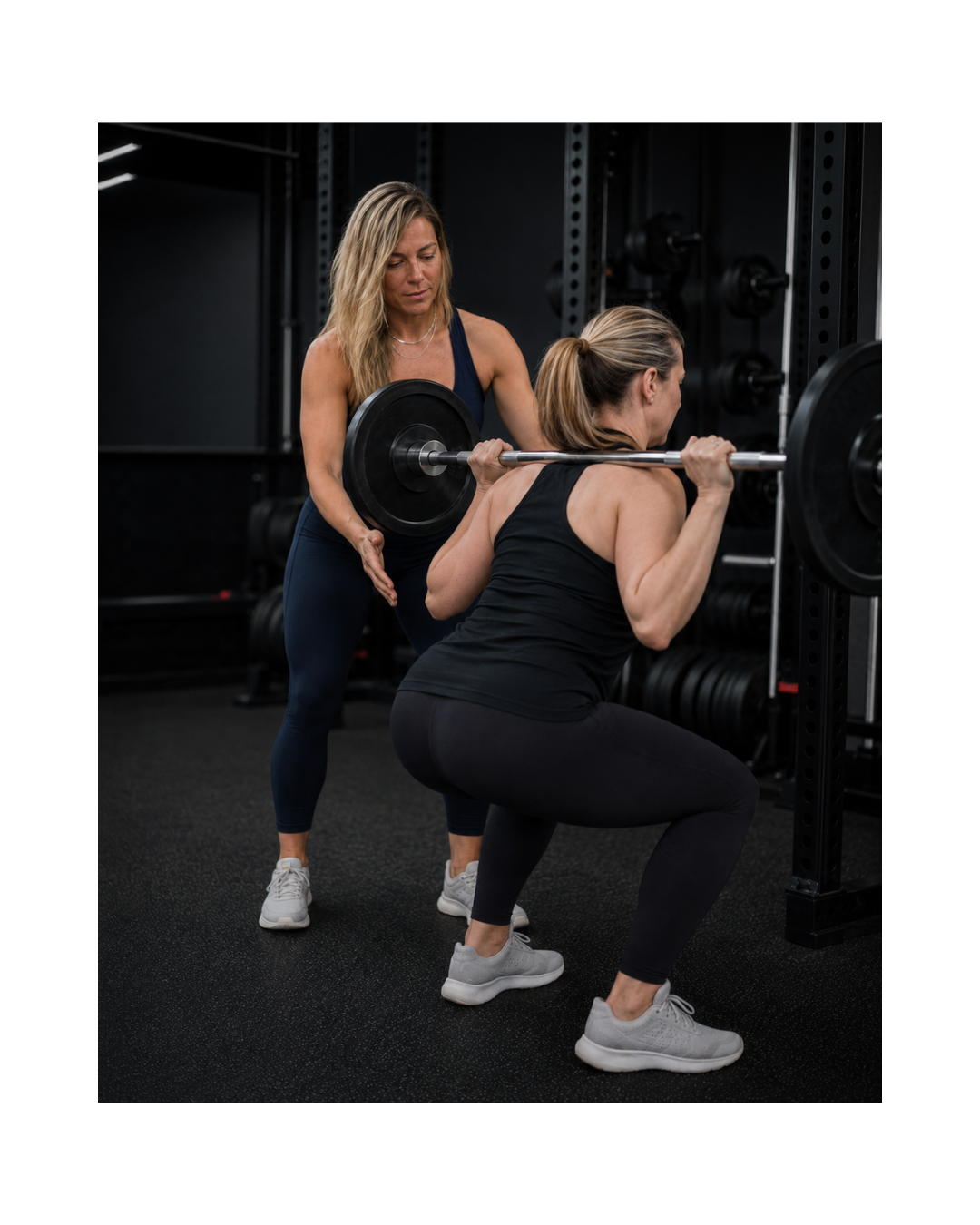 Cerian Sharkey coaching a client through a barbell squat